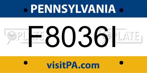 F8036I Pennsylvania License Plate