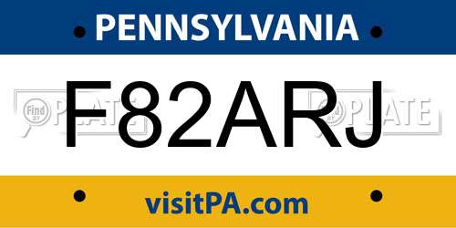 F82ARJ Pennsylvania License Plate