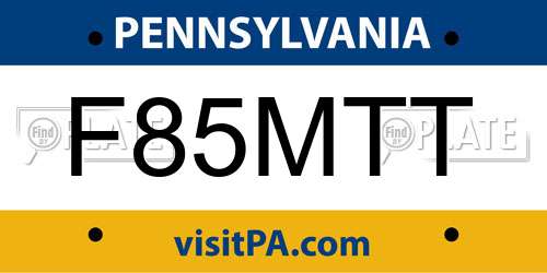 F85MTT Pennsylvania License Plate
