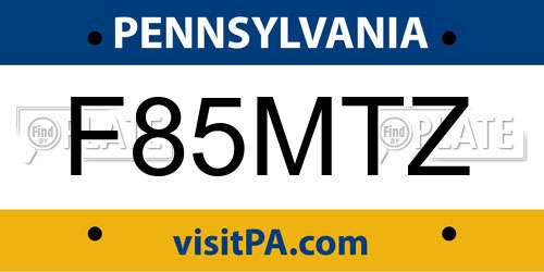 F85MTZ Pennsylvania License Plate