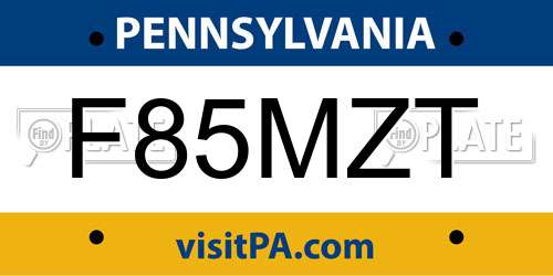 F85MZT Pennsylvania License Plate