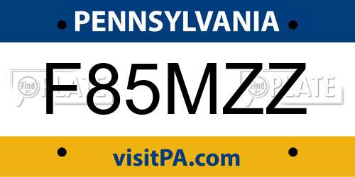 F85MZZ Pennsylvania License Plate