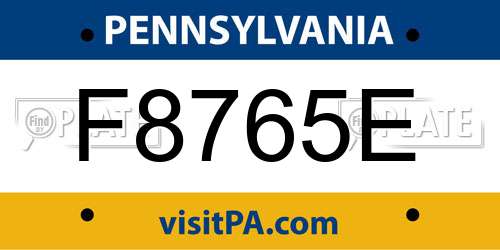 F8765E Pennsylvania License Plate