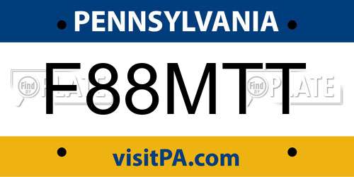 F88MTT Pennsylvania License Plate