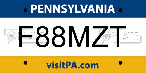F88MZT Pennsylvania License Plate