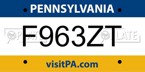 F963ZT Pennsylvania License Plate