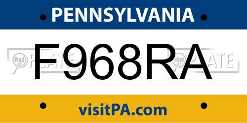 F968RA Pennsylvania License Plate