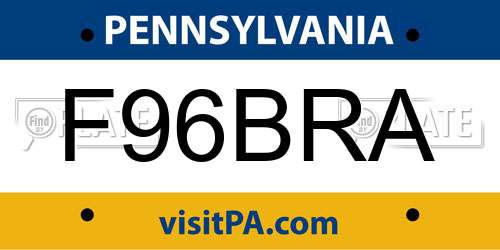 F96BRA Pennsylvania License Plate
