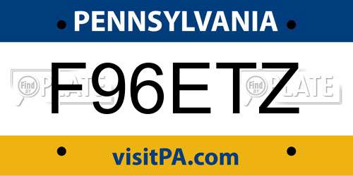 F96ETZ Pennsylvania License Plate