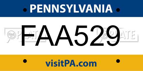 FAA529 Pennsylvania License Plate