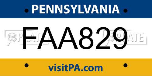 FAA829 Pennsylvania License Plate