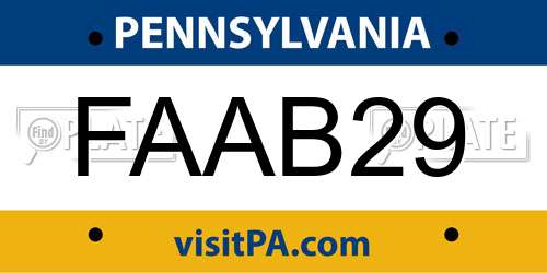 FAAB29 Pennsylvania License Plate