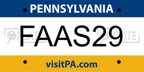 FAAS29 Pennsylvania License Plate