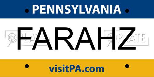 FARAHZ Pennsylvania License Plate