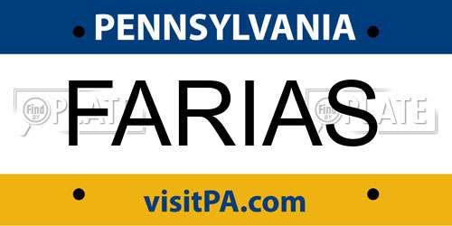 FARIAS Pennsylvania License Plate