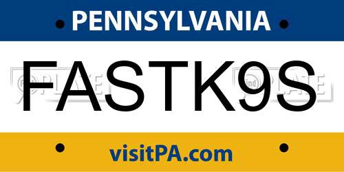 FASTK9S Pennsylvania License Plate