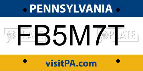 FB5M7T Pennsylvania License Plate