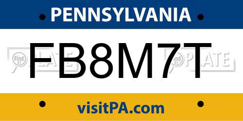 FB8M7T Pennsylvania License Plate