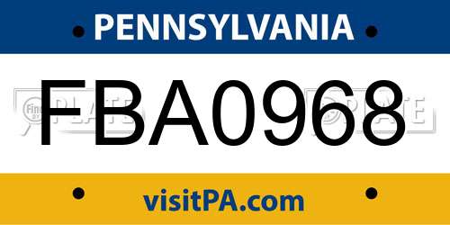 FBA0968 Pennsylvania License Plate