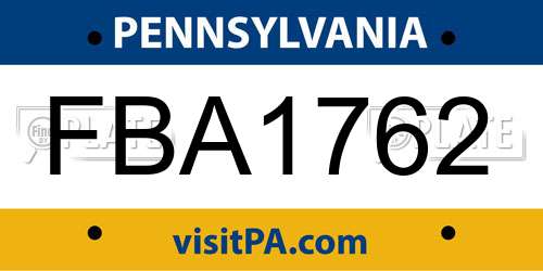 FBA1762 Pennsylvania License Plate
