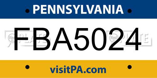 FBA5024 Pennsylvania License Plate