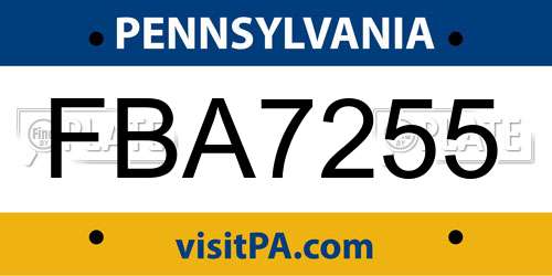 FBA7255 Pennsylvania License Plate