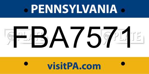 FBA7571 Pennsylvania License Plate