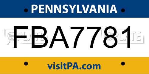 FBA7781 Pennsylvania License Plate