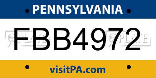 FBB4972 Pennsylvania License Plate