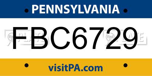 FBC6729 Pennsylvania License Plate
