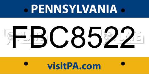 FBC8522 Pennsylvania License Plate