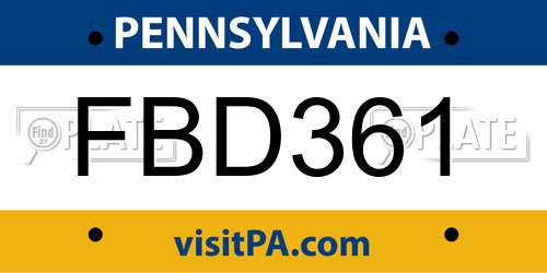 FBD361 Pennsylvania License Plate