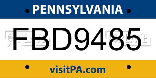 FBD9485 Pennsylvania License Plate