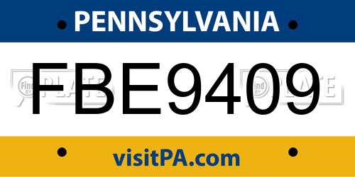 FBE9409 Pennsylvania License Plate