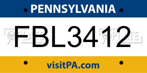 FBL3412 Pennsylvania License Plate