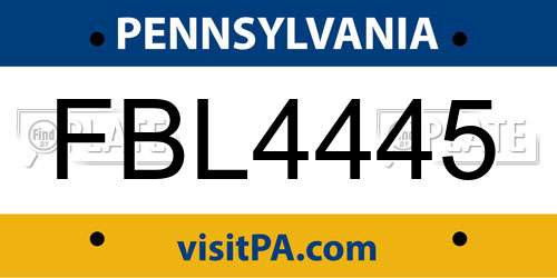FBL4445 Pennsylvania License Plate