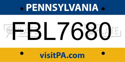 FBL7680 Pennsylvania License Plate