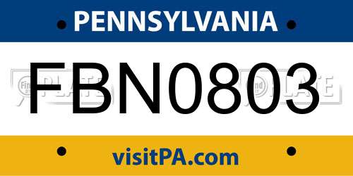 FBN0803 Pennsylvania License Plate