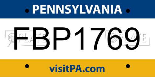 FBP1769 Pennsylvania License Plate