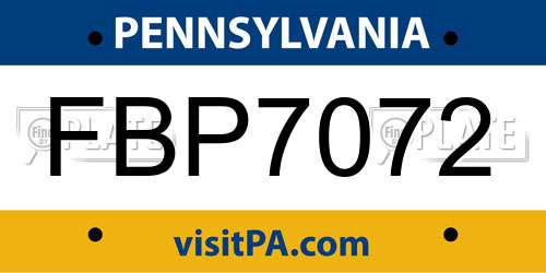 FBP7072 Pennsylvania License Plate