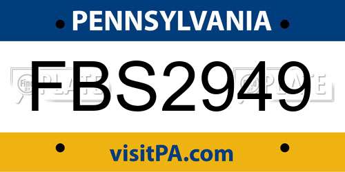 FBS2949 Pennsylvania License Plate