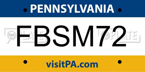 FBSM72 Pennsylvania License Plate