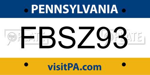 FBSZ93 Pennsylvania License Plate