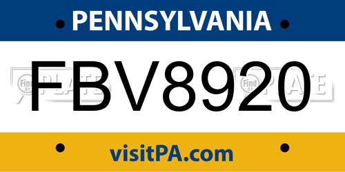 FBV8920 Pennsylvania License Plate