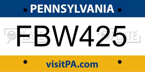 FBW425 Pennsylvania License Plate