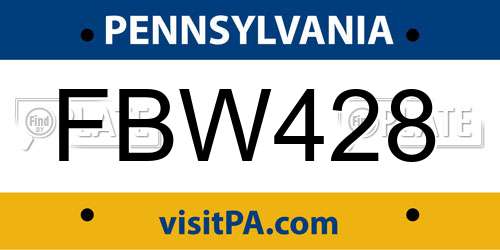 FBW428 Pennsylvania License Plate