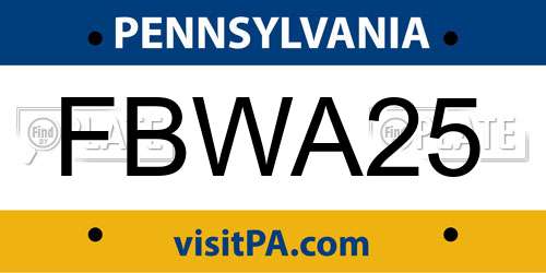 FBWA25 Pennsylvania License Plate