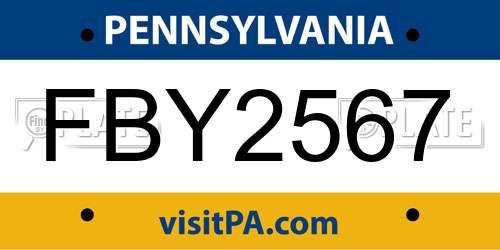 FBY2567 Pennsylvania License Plate