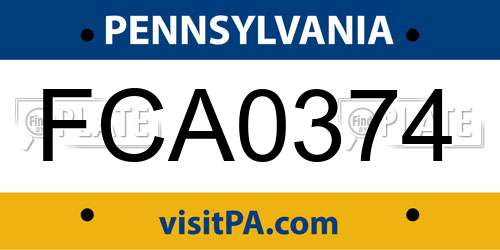 FCA0374 Pennsylvania License Plate