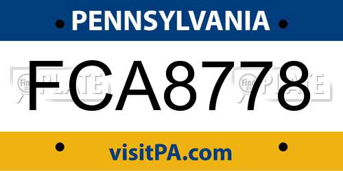 FCA8778 Pennsylvania License Plate
